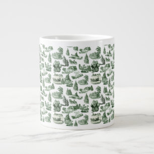 Grande Tasse Village de Noël sur toile de Jouy verte