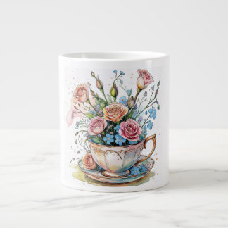 Grande Tasse Vin floral Motif - Aquarelle douce Boho art