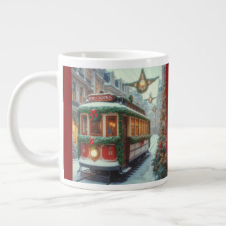 Grande Tasse Vintage Christmas Tram in Snowy Town