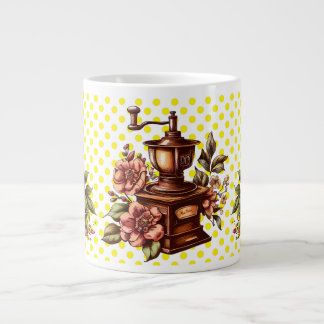 Grande Tasse Vintage Coffee Grinders Yellow Polka Dots