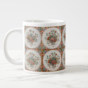 Grande Tasse Vintage Floral Terracotta Carreaux Motif