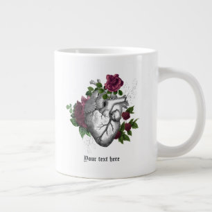 Grande Tasse Vintage Gothique Bourgogne Coeur Floral