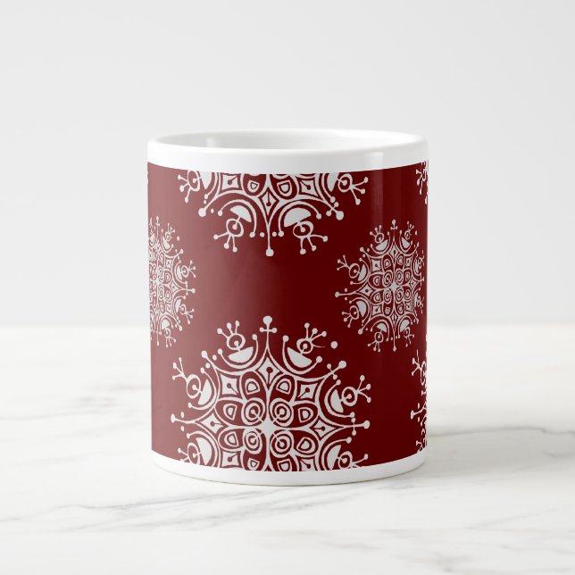 Grande Tasse Vintage Noël Snowflakes Red Blizzard Motif (Devant)