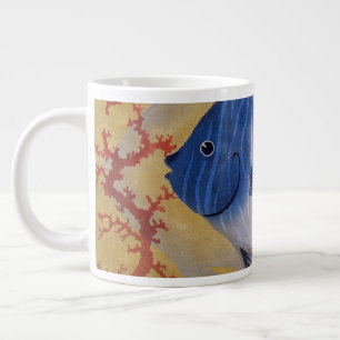 Grande Tasse Vintage Tropical Blue Fish Coral Marine Ocean Life