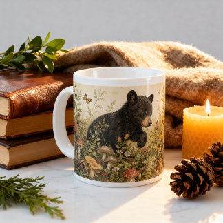 Grande Tasse Vintage Woodland Black Bear Cub Cottagecore
