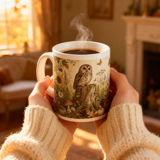 Grande Tasse Vintage Woodland Botanical Owl Cottagecore