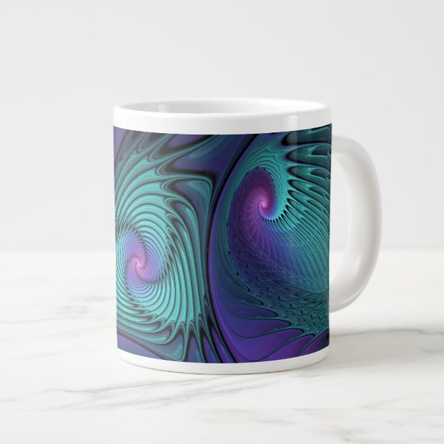 Grande Tasse Violet Rencontre Turquoise Moderne Art Fractal Abs (Devant droit)