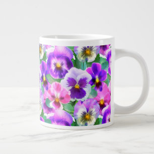 Grande Tasse Violets colorés Pansy Flower Motif