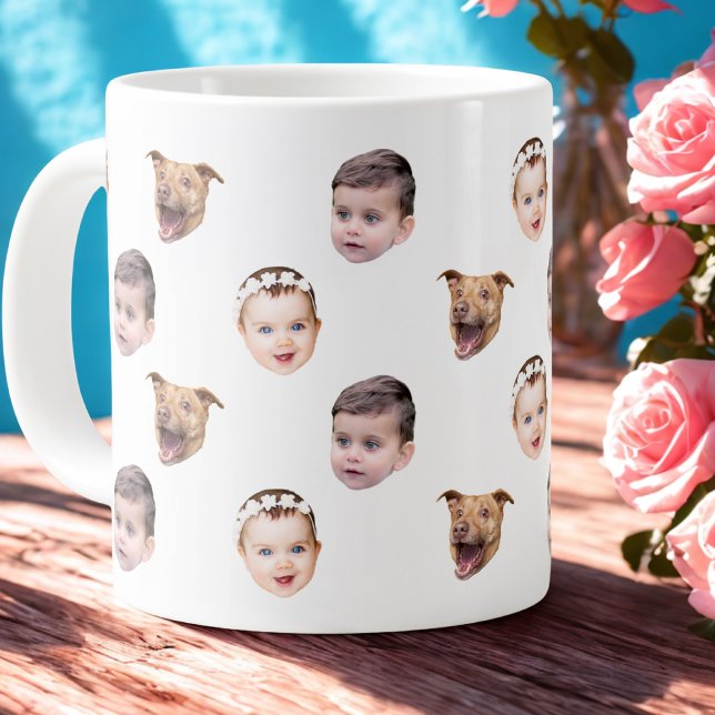 Grande Tasse Visage personnalisé, cadeau familial unique 3 phot (Créateur téléchargé)