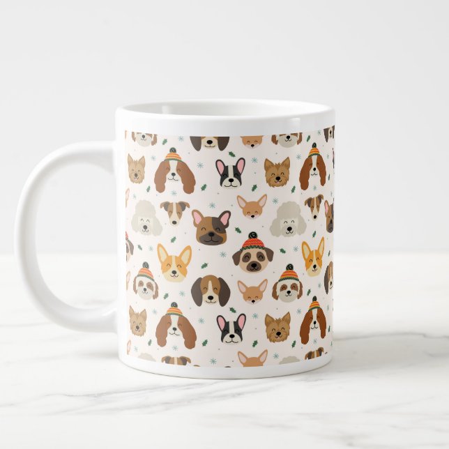 Grande Tasse Visages de chiens en hiver Casquette Motif de vaca (Gauche)