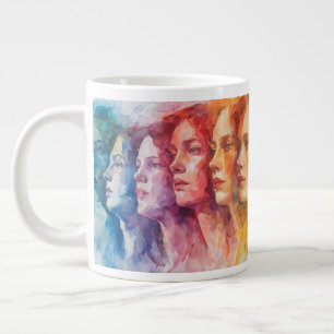 Grande Tasse Visages des femmes - Peinture aquarelle