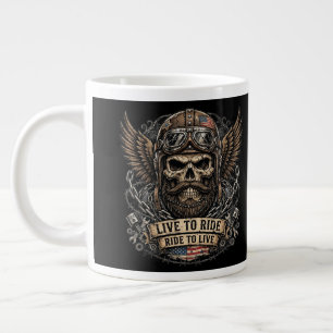 Grande Tasse Vivre pour rouler crâne barbu motard