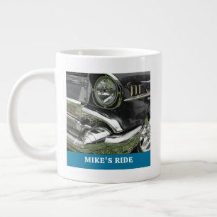 Grande Tasse Voiture noire Chevy 1957, Nom/Message, Votre Photo