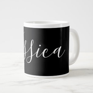 Grande Tasse Votre nom Écriture blanche élégante sur fond noi
