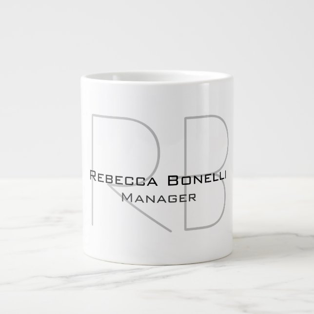 Grande Tasse Votre nom Monogramme Votre titre Moderne (Devant)