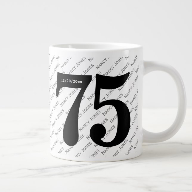 Grande Tasse Votre nom Motif - Noir & Blanc - Bold 75 (Droite)