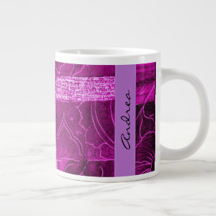 Grande Tasse Votre Nom - Patchwork, Fleurs, Fils - Pink