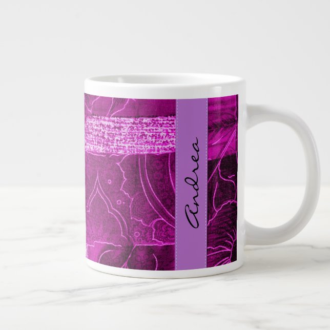 Grande Tasse Votre Nom - Patchwork, Fleurs, Fils - Pink (Droite)