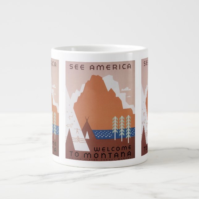 Grande Tasse Voyez l'Amérique Bienvenue au Montana, Voyage Vint (Devant)