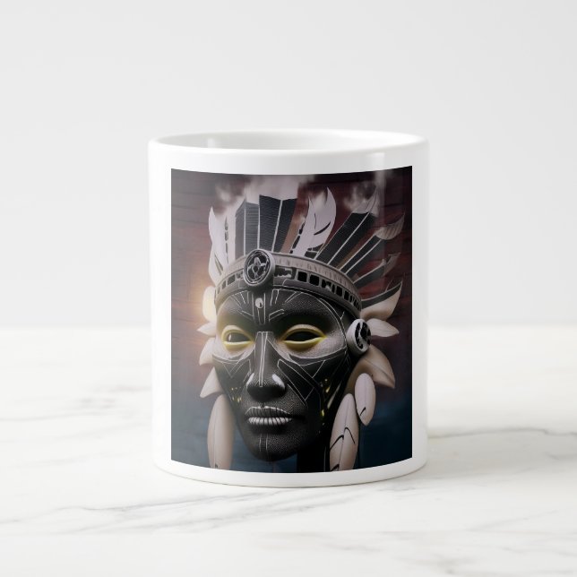 Grande Tasse Vue abstraite d'un chef amérindien (Devant)