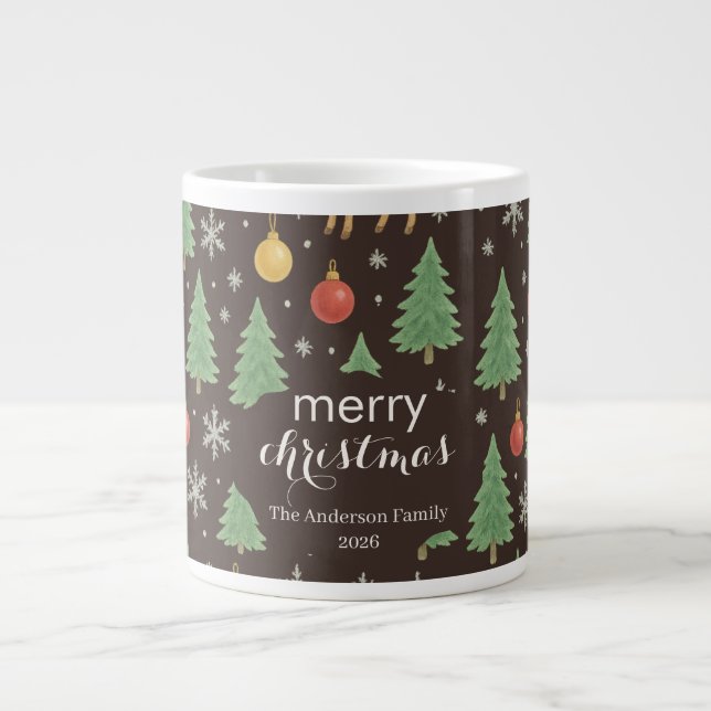 Grande Tasse Watercolor Reindeer & Christmas Tree -  (Devant)