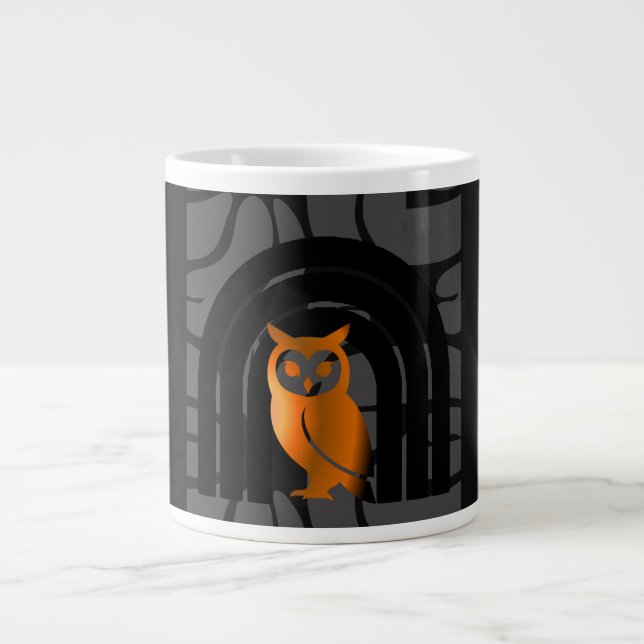 Grande Tasse Whimsical Boho Owl & Tropical Monstera Leaf (Devant)