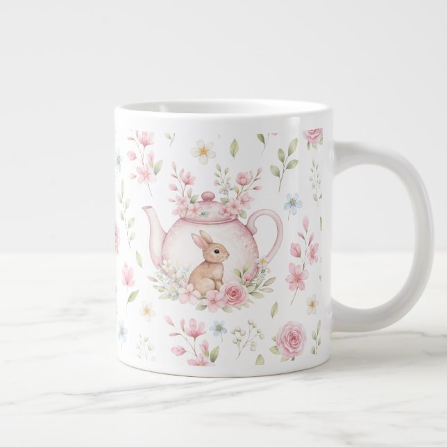 Grande Tasse Whimsical Bunny Teapot Floral Spring  (Droite)