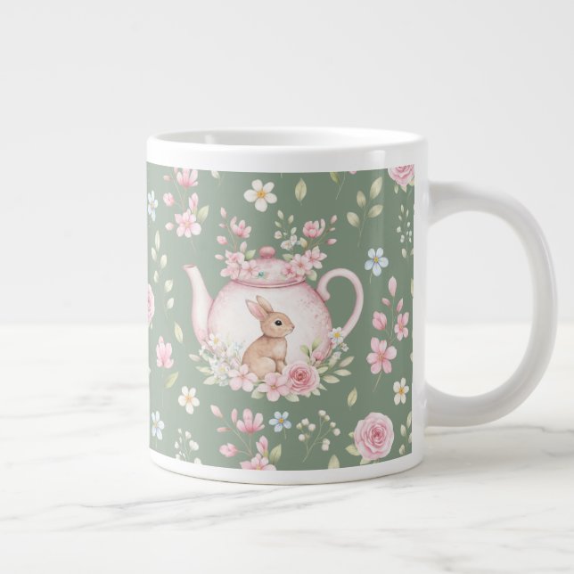 Grande Tasse Whimsical Bunny Teapot Floral Spring  (Droite)