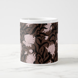 Grande Tasse Whimsical grandes fleurs brun vintage