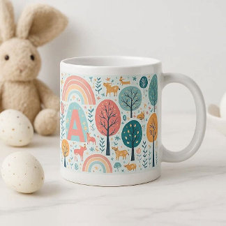 Grande Tasse Whimsical Woodland Trees Easter Spring Rainbow Art