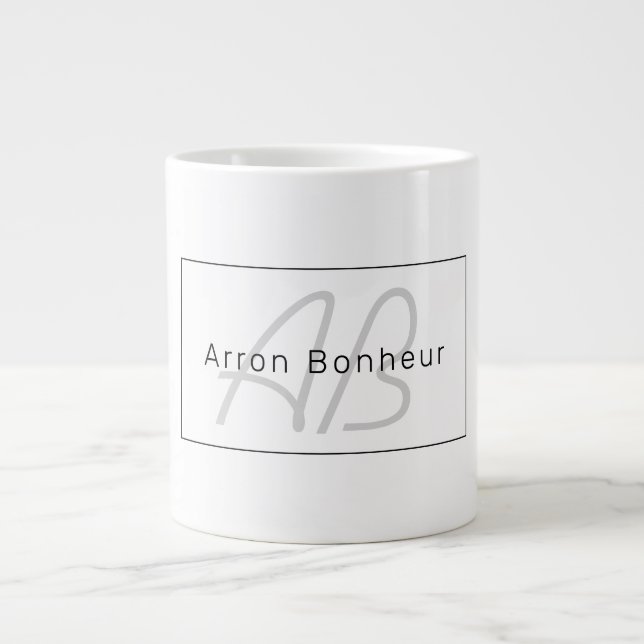 Grande Tasse White Grey et Black | Cool Name & Monogram (Devant)