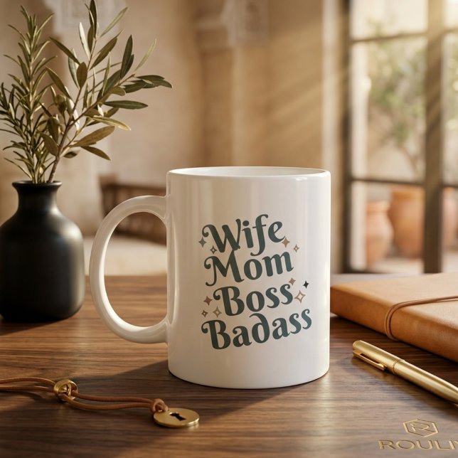 Grande Tasse Wife Mom Boss Badass Sarcastic Bold Typography  (Wife Mom Boss Badass Sarcastic Bold Typography Mother's Day Oversized Mug)