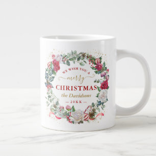 Grande Tasse Wish You A Merry Christmas Wreath Monogram