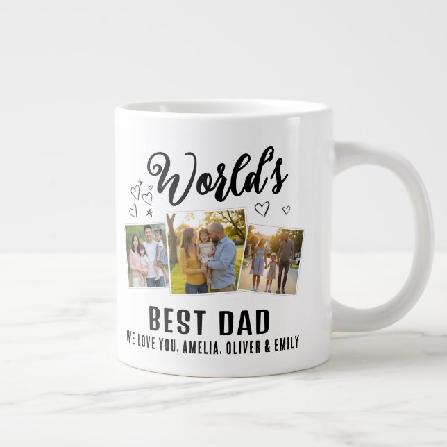 Grande Tasse World's Best Dad Custom 3 Photo Collage (Droite)