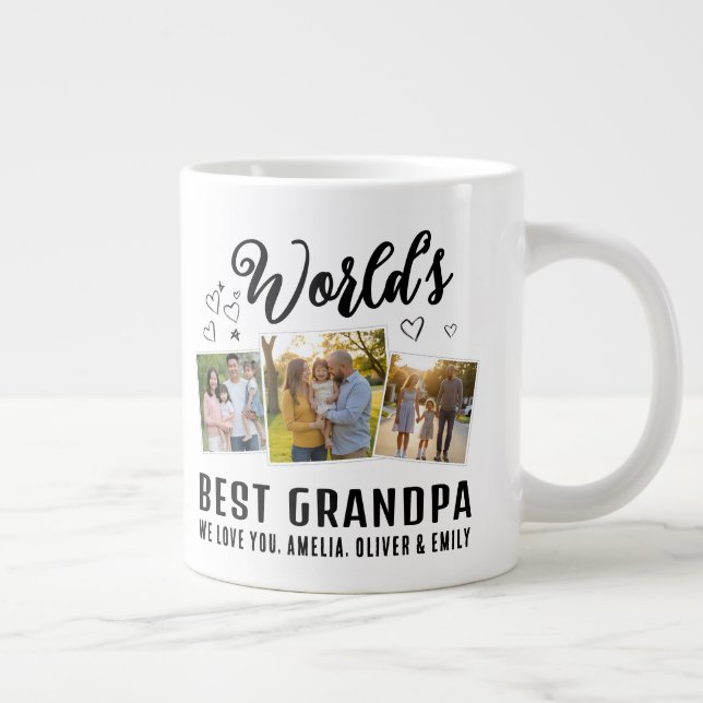 Grande Tasse World's Best Grandpa Custom 3 Photo Collage (Droite)