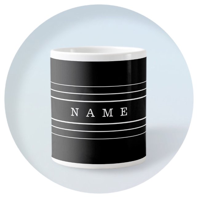 Grande Tasse Your Custom Text & Modern Stripes | Black & White (Créateur téléchargé)