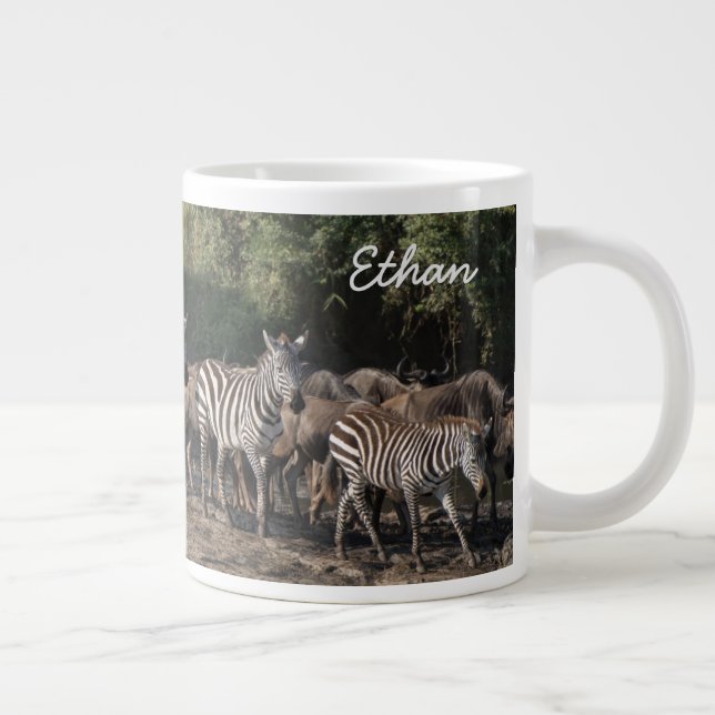 Grande Tasse Zebra Herd Personnaliser le nom sérieusement (Droite)