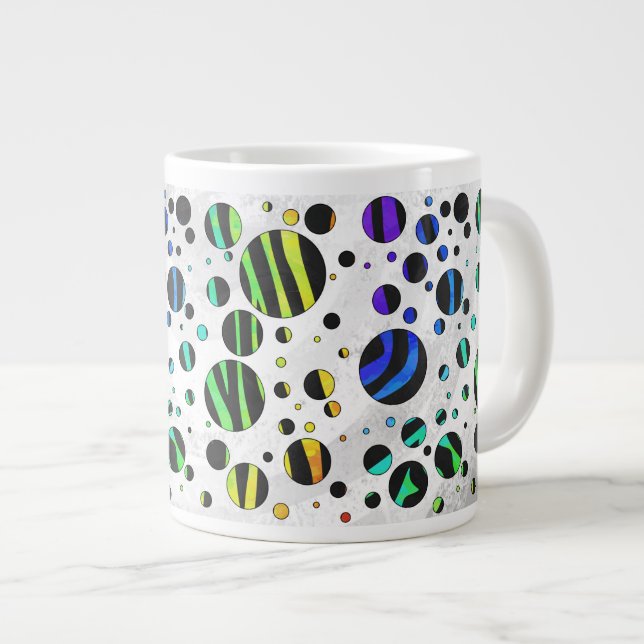 Grande Tasse Zebra Polka Dot noir et arc-en-ciel (Devant droit)