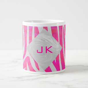 Grande Tasse Zèbre Rose Chaud et Blanc avec Monogramme