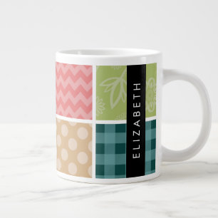 Grande Tasse Zigzag, Chevron, En vichy, Pois, Votre Nom