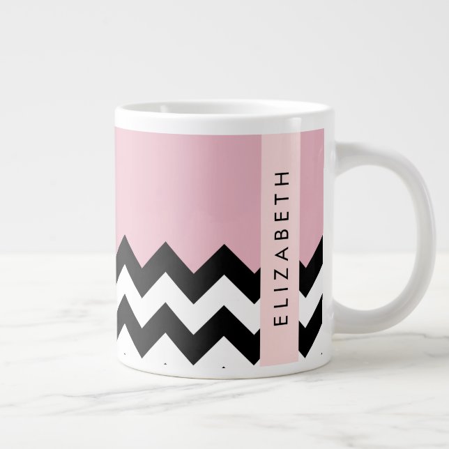 Grande Tasse Zigzag noir et blanc, Chevron, rose, Votre nom (Droite)