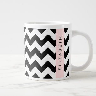 Grande Tasse Zigzag noir et blanc, Motif Chevron, Votre nom