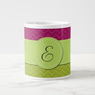 Grande Tasse Zigzag vert, Zigzag rose, Chevron, Monogramme