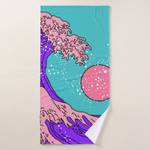 Grande vague dans le style Vaporwave Pop Art. Affi