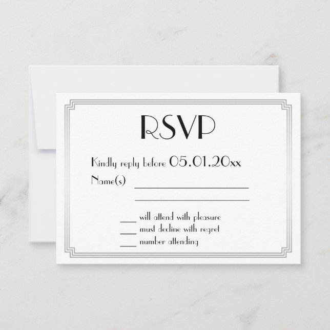 Grandes Cartes RSVP Gatsby Art Déco Mariage Argent (Devant)