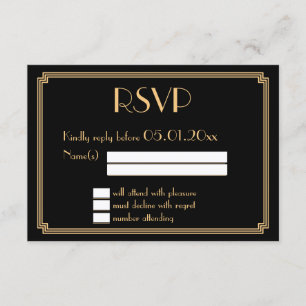 Grandes Cartes RSVP Gatsby Art Déco Noir Mariage