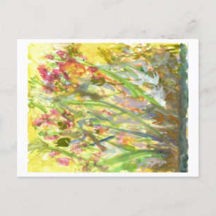 Grandes fleurs sur une carte postale jaune