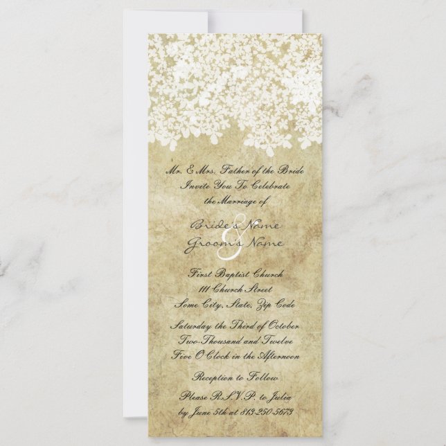 Grandes invitations Vintages de mariage floral (Devant)