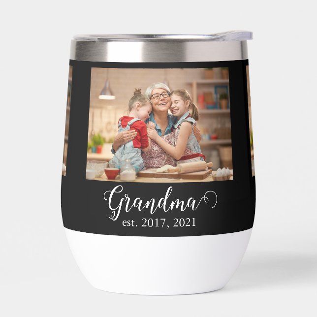 Grandma Established Year Modern White Script Photo (Gauche)