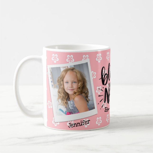 Grandma photo personnalisée rose florale Mug (Gauche)